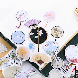 Chinese fan Cartoon Ancient stickers | Chinese dynasty folding fan hand fan Classic hand fan themed Stickers, ML05