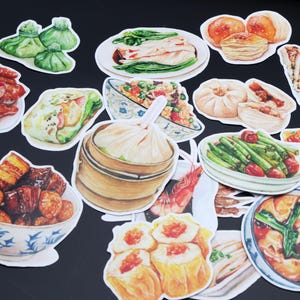 20pcs/ Chinese food Asia food, dim sum delicious Chinese dishes food themed Die Cut Stickers, ML05