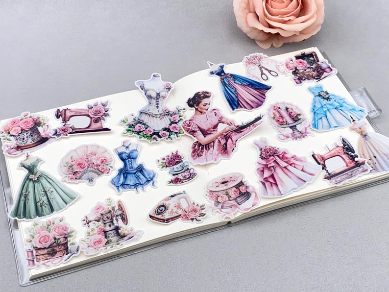 Women Outfits Formal Dress Deco Stickers | Modern Fashion Floral Themed ...
