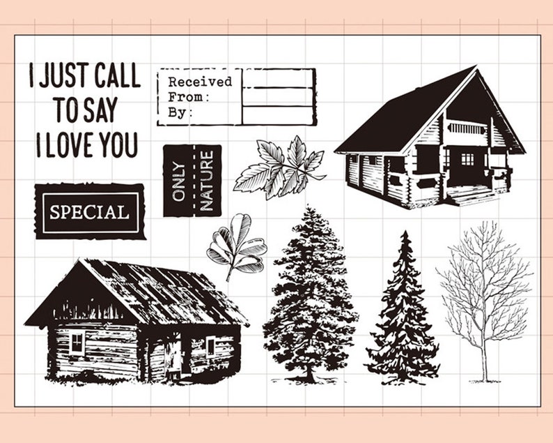 clear Stamp Set Clear Stamps cabin forest vacation themed transparent stamps s13 sale09