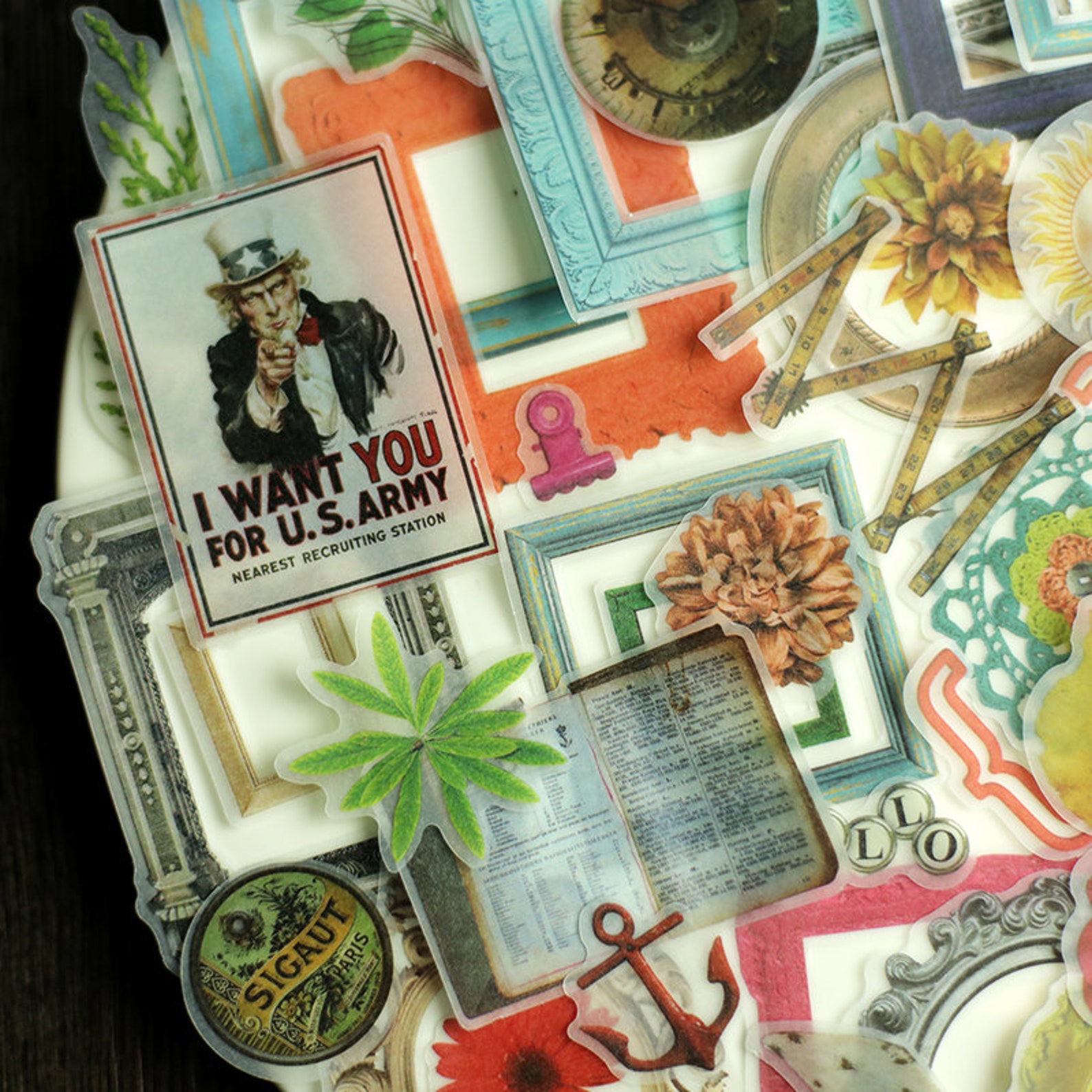65pcs/pack Parchment Paper Texture Thin Stickers Pack~ Tn Vintage Style ...