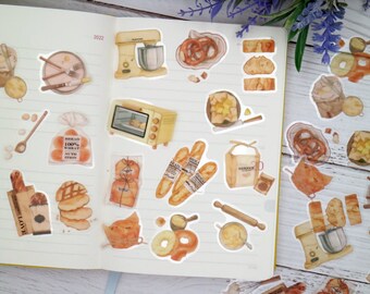 Naklejki do pieczenia chleba | Bajgiel, Mikser, Piekarnia, Szkic, Ciasto, Tost pełnoziarnisty, Gofry, Naklejki PET Tzb-m