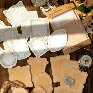 20 unidades/pacote, adesivos de etiqueta de moldura de papel kraft, itens efêmeros para scrapbooking, etiqueta de diário
