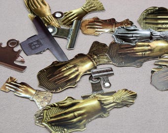 18pcs vintage Brass hand clips ephemera paper Die-Cuts | metal clips hand clips die-cuts cardstock paper T03