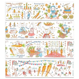 Próbka taśmy Washi | ogród, królik, marchewka, ogrodnictwo, liście, kwiaty Próbki taśmy Washi | aaa WYPRZEDAŻ09