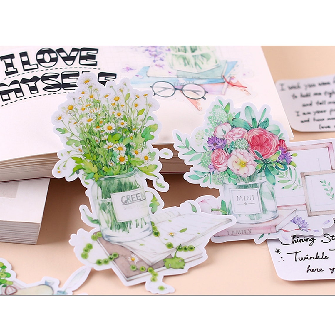 Flower Stickers Floral Vase Wreath Plants Themed Decorative Etsy