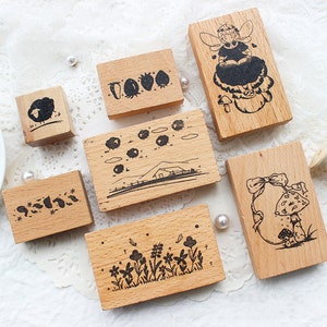 vintage wood rubber stamps cute fruit girl sheep m04 sale08