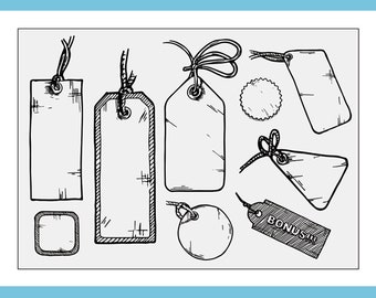 Cling Rubber Stamp Set / rubber stamps /  tags gift tag vintage label card marking theme m04 s21