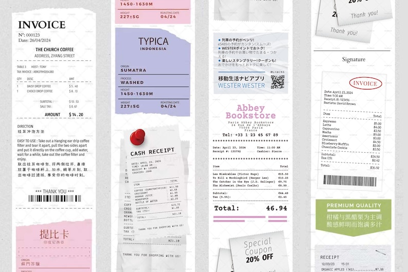 May include: A receipt from The Church Coffee for a Choco Drop Coffee, with a total of $14.20. The receipt includes instructions on how to use a hanging drip coffee filter. The receipt also includes a barcode and the text "Thank You".