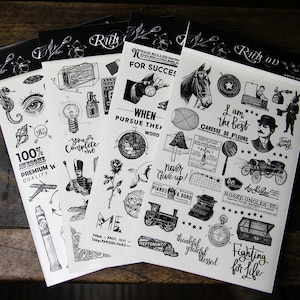 RUB-ON stickers S3, black and white Stickers Rub On Transfer Stickers, tim holtz style ,embellishment, Journal, Diary, Scrapbooking T03 PASH