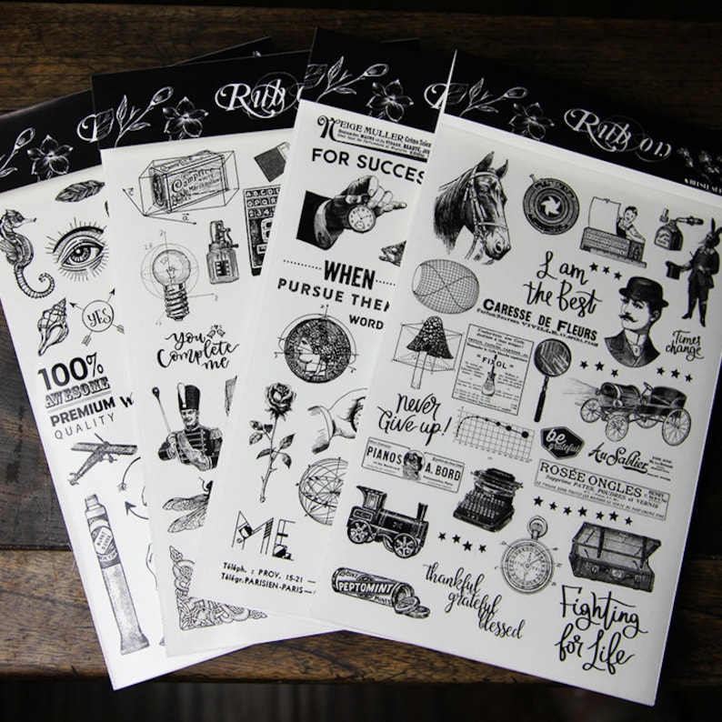 RUB-ON Stickers S3, Black and White Stickers Rub on Transfer Stickers ...