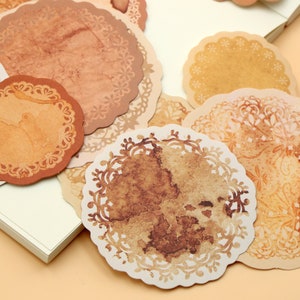 30 Stück Kraftpapier Kaffee gebeizte Spitzen-Aufkleber | Spitzensticker - Kraft Sticker
