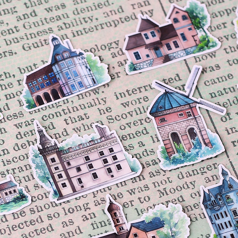 Floral Building House Sticker | Green Castle Architecture Themed Die ...