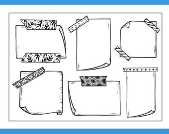 clear Stamp Set / Clear Stamps /notes paper with tape themed clip notice board message  m04 S29