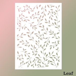 May include: A white background with a repeating pattern of green leaves and branches. The text "Leaf" is at the bottom of the image.