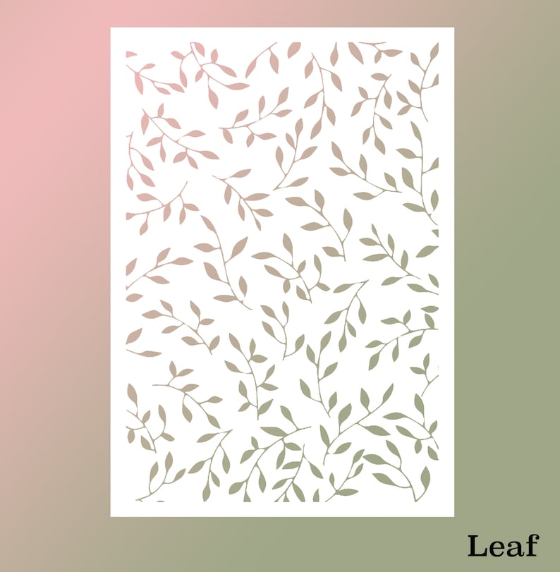 May include: A white background with a repeating pattern of green leaves and branches. The text "Leaf" is at the bottom of the image.