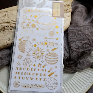 RUB-ON-stickers | gouden planeet ster universum Rub On Transfer Stickers, aquarelbloem, versiering T03 PASH