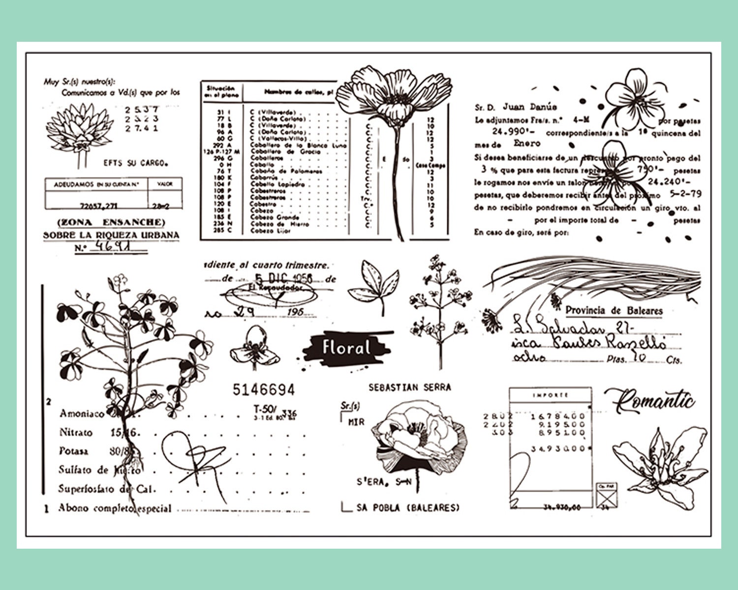 Clear Stamp Set / Clear Stamps / Flower Plant Leaves Branch Receipt ...
