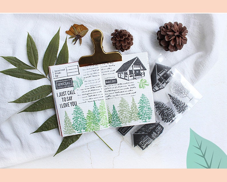 clear Stamp Set Clear Stamps cabin forest vacation themed transparent stamps s13 sale09