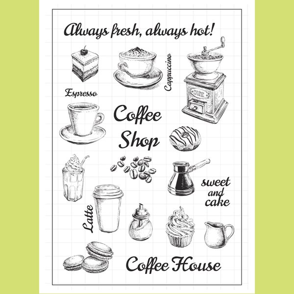 clear Stamp Set / Clear Stamps /coffee bread cake coffee shop coffeemaker drink themed transparent stamps S02 m04