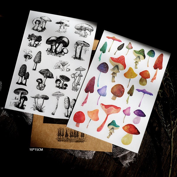 RUB-ON stickers  | 2 sheets  Rub On Transfer Stickers, botanical mushroom ,embellishment T03 PASH T03-4