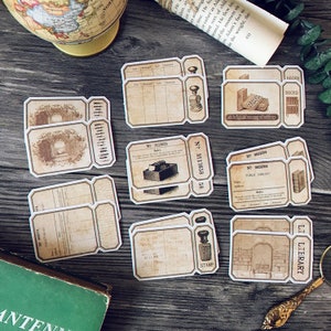 "handbemalte bibliothek etiketten ""tag"" stempel etiketten etiketten, junk journal, junk journal, ephemera Y06."