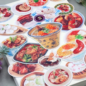 20pcs/ Chinese food Asia food, dim sum delicious Chinese dishes food themed Die Cut Stickers, ML05