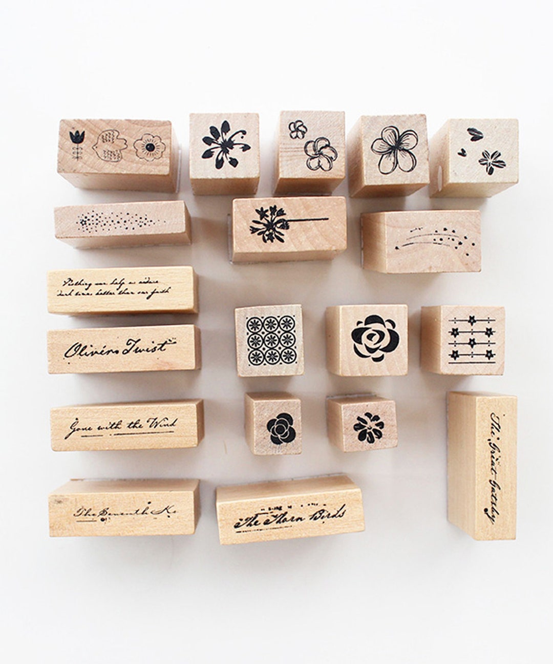 4 piece Wooden Rubber Ink Stamps Bus, Motocycle, Fire Engine Boats Kids