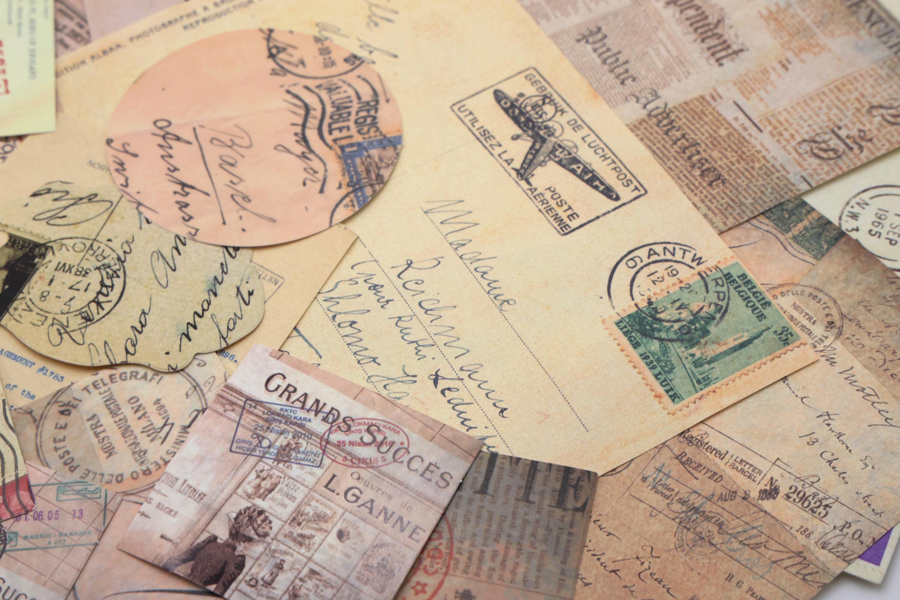 Retro Postcard Letter Postage Background Paper Junk Journal Kit Pack ...