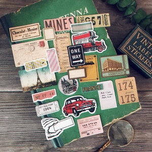 Vintage travel Stickers- tourism journey bus travel ticket , Ephemera for Scrapbooking, Y06