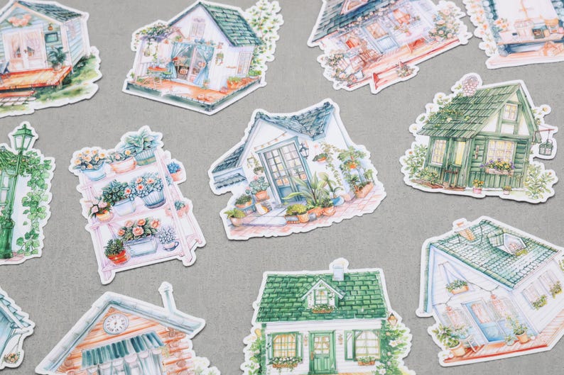 Sticker House Cute House Building Sticker | Green House Architecture Themed Die-cut ...