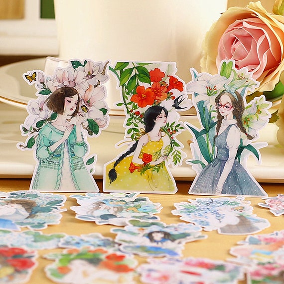 Mädchen Frühling Sticker Set – 2 Bögen Mit Floralen Motiven – Für Journal, Planer & Co. – Handmade