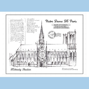 conjunto de sellos claros /sellos claros /sello de diario planificador/ arquitectura Notre Dame Paris S01