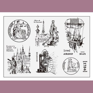 Cling Rubber Stamp Set / rubber stamps / vintage architecture bridge Industrial Revolution themed number  m04 S31