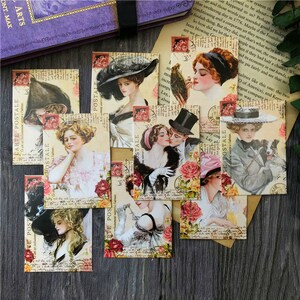 Vintage  lady cards ephemera card collage modern retro woman painting style white matte cards Y06