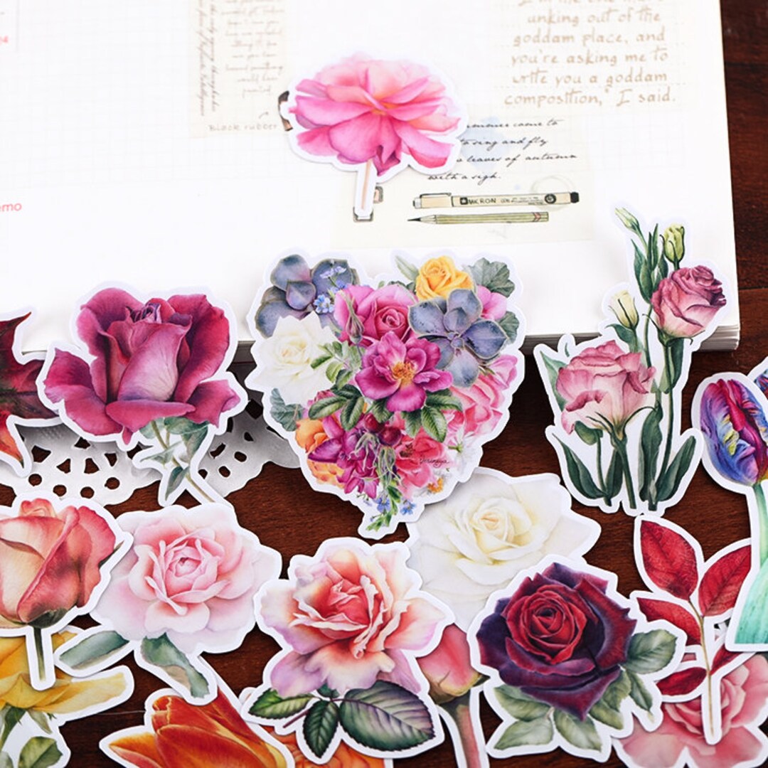 Flower Stickers | Rose Leaf Floral Plants Themed Decorative Stickers ...