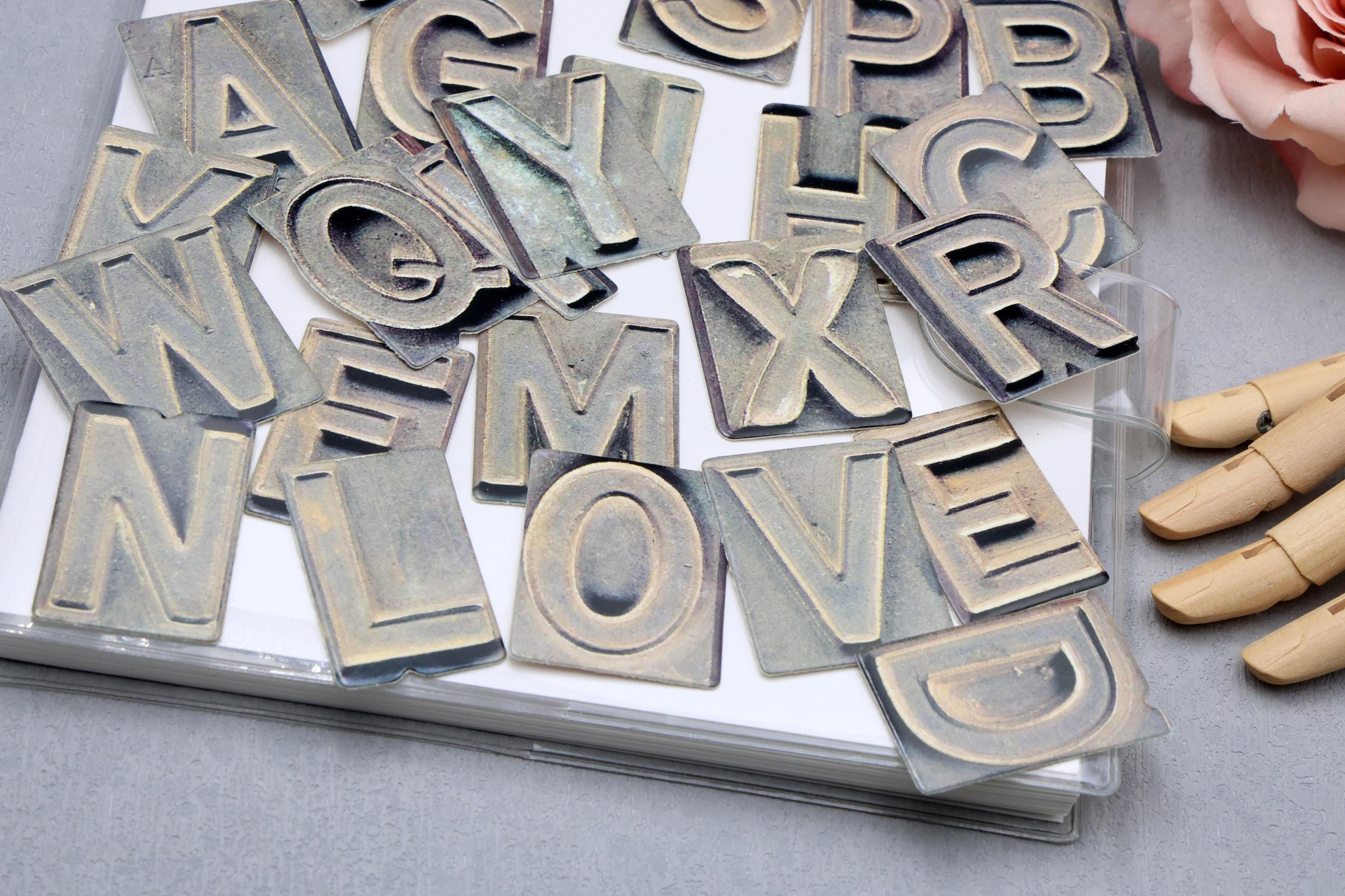 Letter Alphabet Cardstock Ephemera L Vintage Mottled Retro Metal Sheet