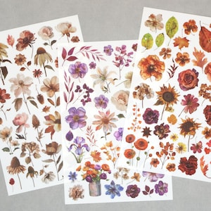 Opstrijkstickers | 3 vellen aquarel herfstblad botanische bloem bloemenbladeren wrijven op transferstickers, T03
