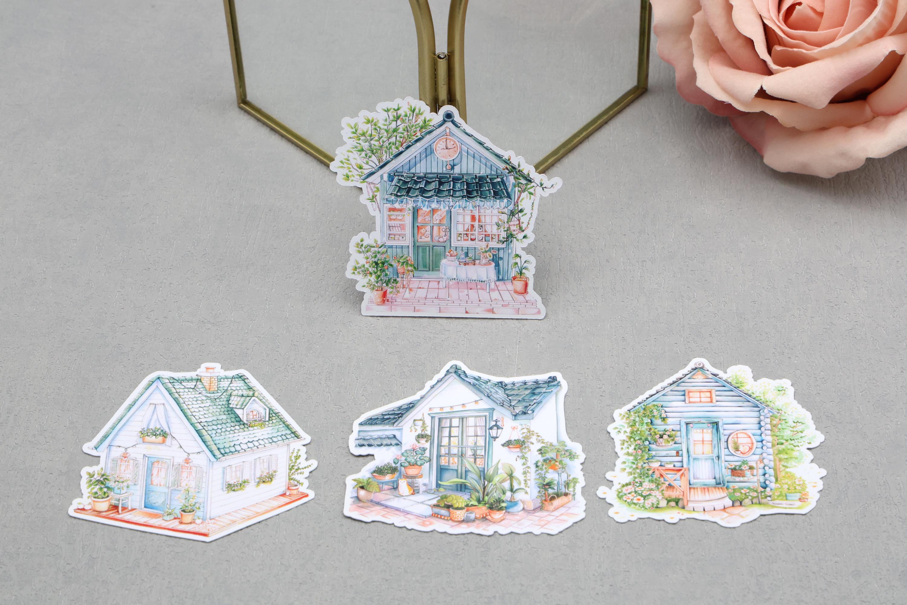 Sticker House Cute House Building Sticker | Green House Architecture Themed Die-cut ...