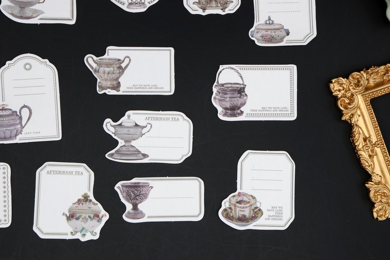 Tea Kettle Sticker Teapot Label Stickers | Washi Sticker Tea Kettle Antique Dinnerware ...