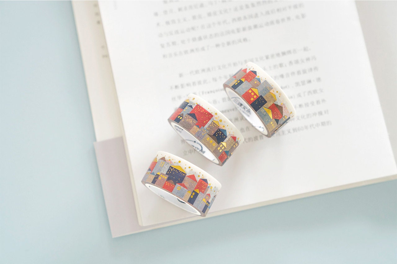 Washi Tape City House Building Skyline Gold Foil Washi Tape Etsy