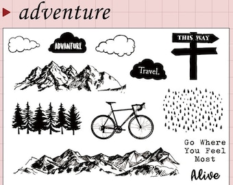 clear Stamp Set / Clear Stamps /adventure camping mountain bicycle outing trip Transparent Stamp s11