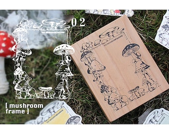 vintage mushroom frame wood rubber stamps nature flower wood stamp mushroom stamp.  m04 HWS