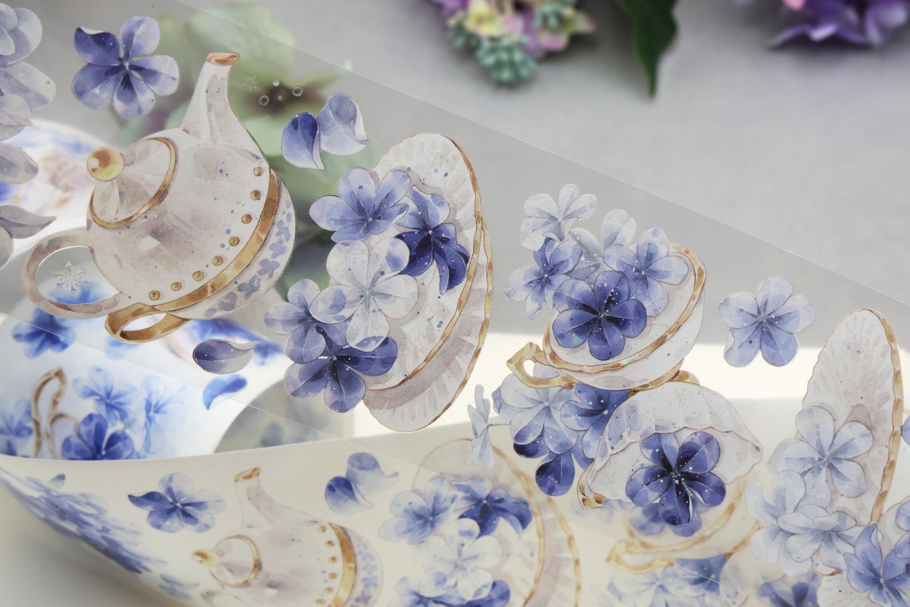 Blue Flower Teapot PET Washi Tape ｜blue Petal Flower Tea Cup Tape PET ...