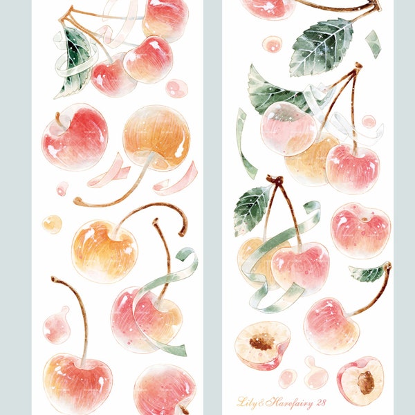 Cherry Washi PET Tape  | fruit watercolor pattern PET Tape, Washi Tape | M04  wt-13