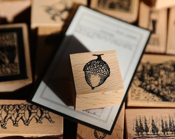 francobolli vintage Acorn francobolli da gentiluomo francobolli in legno albero pianta foresta timbro per Junk Journaling t03