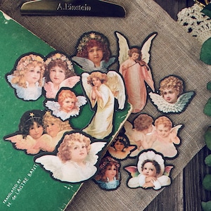 adesivi collage a tema con angelo vintage, cartoline per bambini, adesivi effimeri per diario spazzatura, adesivi fustellati effimeri Y06
