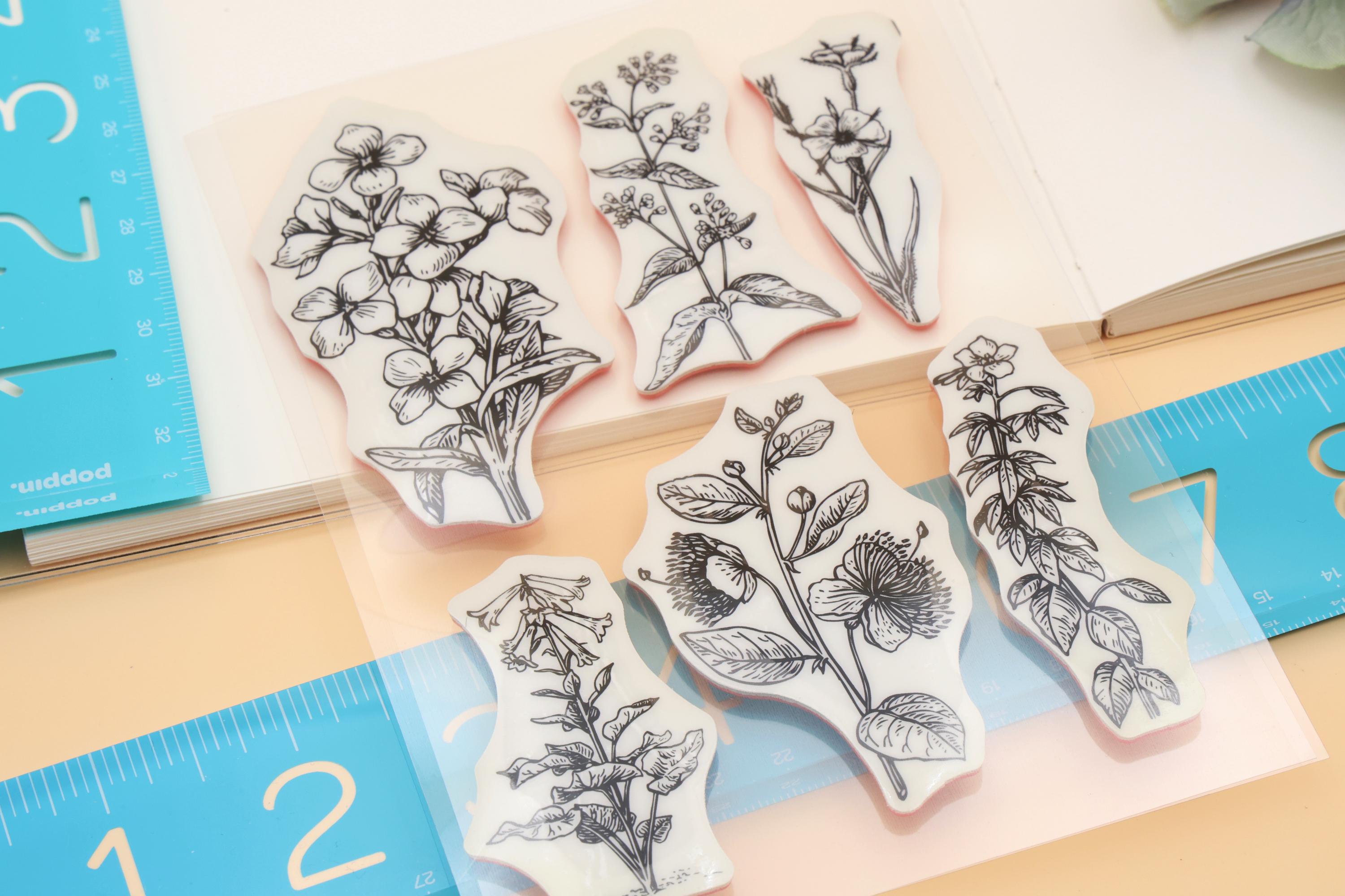 Cling Rubber Stamp Set / rubber stamps /  plants nature flower leaves botanical green leaf collection theme m04 s20