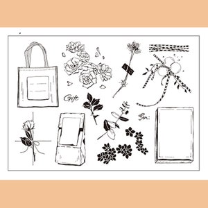 clear Stamp Set / Clear Stamps / flower gift note floral envelope  themed Transparent Stamp S34