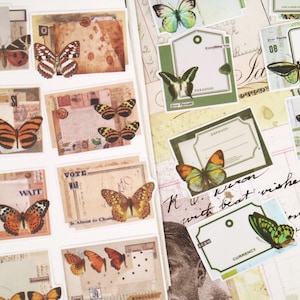 Etiquetas do washi do estilo da colagem da borboleta de <br> Entrega Rápida? Adesivos decorativos com tema de recibo de nota de carta de borboleta, adesivos recortados